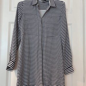 Theory‎ Navy and White Striped Silk Lined Shirtdress
